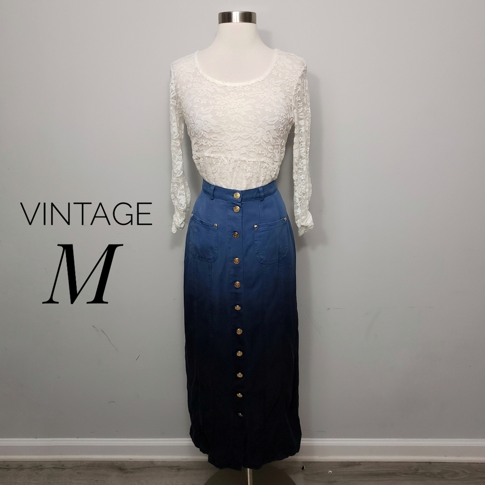 VINTAGE JEVNS votre nom ombre midi button skirt